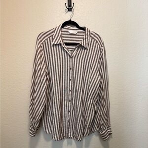 LC Lauren Conrad Linen Striped Button Up Shirt